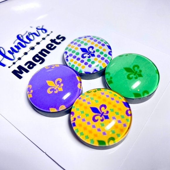 Set of 4 Magnets - Mardi Gras 1 Glass Refrigerator Kitchen Whiteboard - Picture 2 of 3